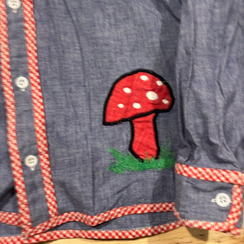 Vintage 70s Montgomery Ward Shirt Womens Medium Chain Stitched Mushrooms - Picture 3 of 15